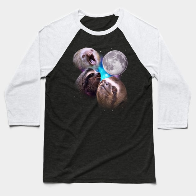 Three Sloths Howl at the Moon Baseball T-Shirt by darklordpug
